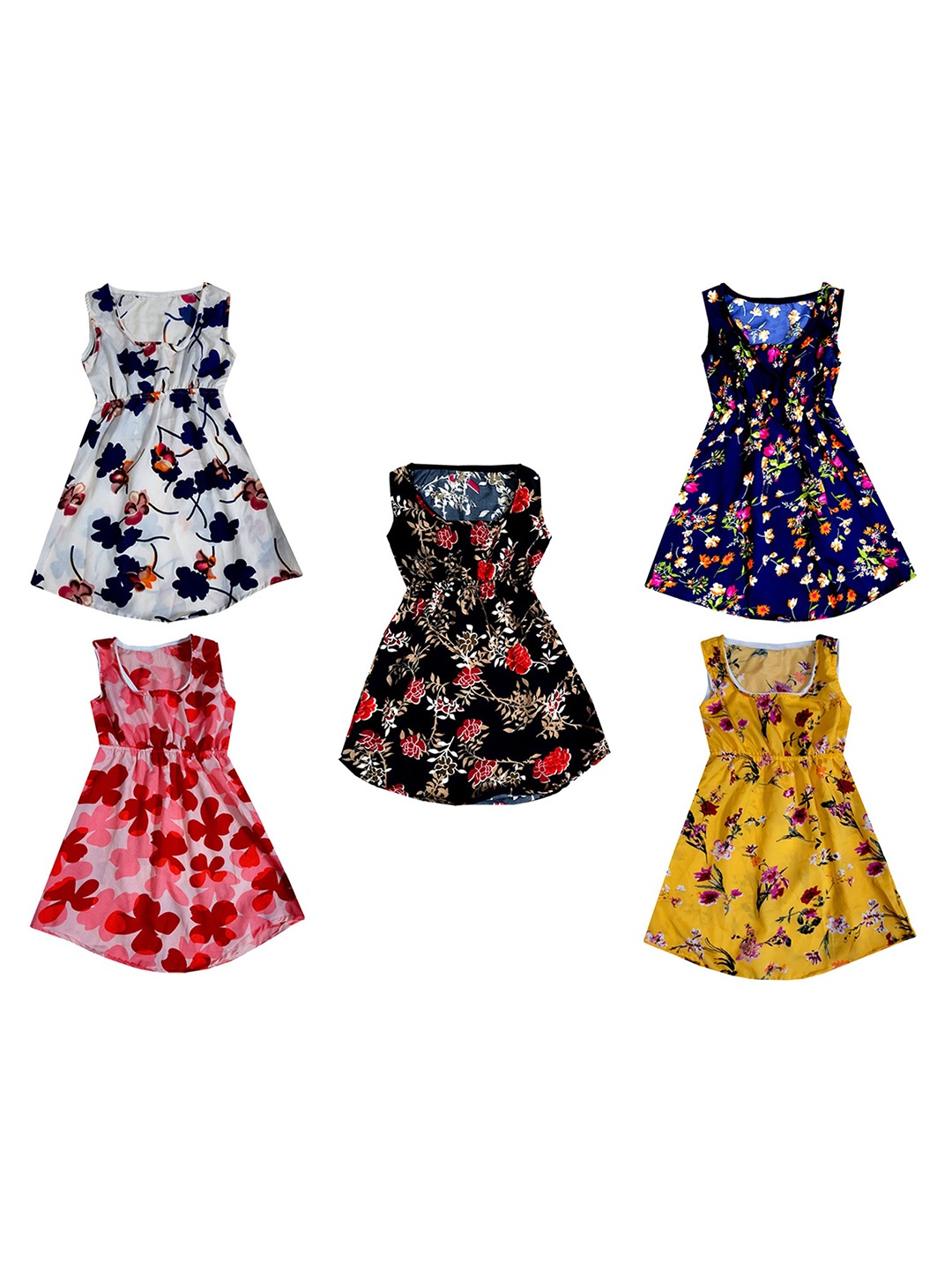 

IndiWeaves Pack Of 5 Floral Printed Crepe Maxi Dress, Yellow