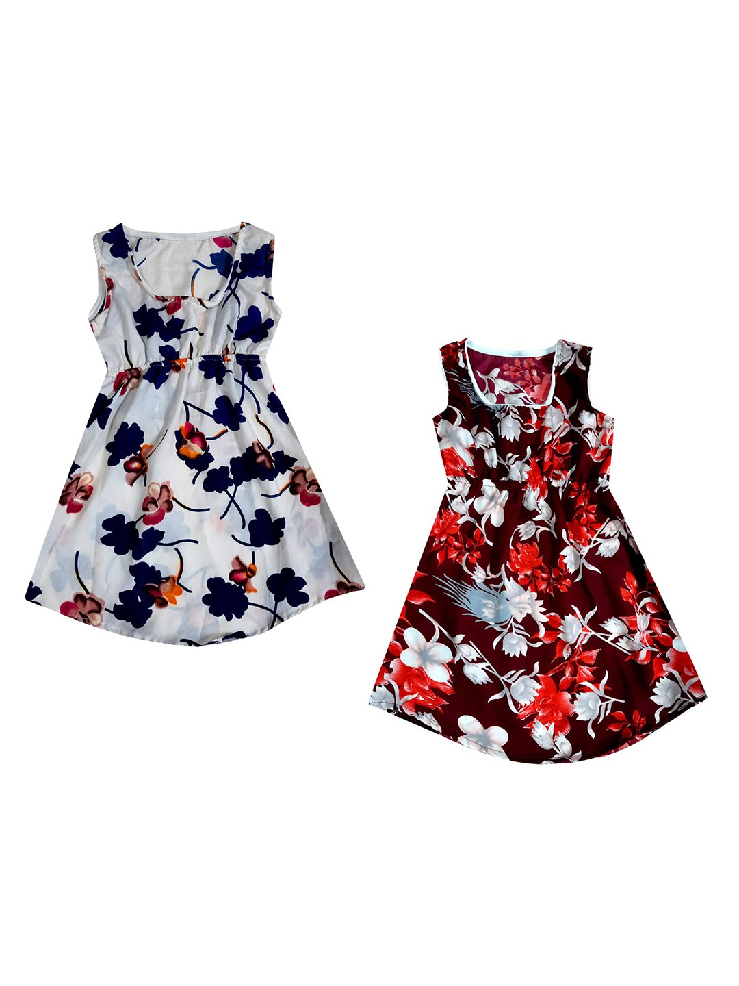 

IndiWeaves Girls Pack of 2 Floral Printed Square Neck Fit & Flare Dress, White