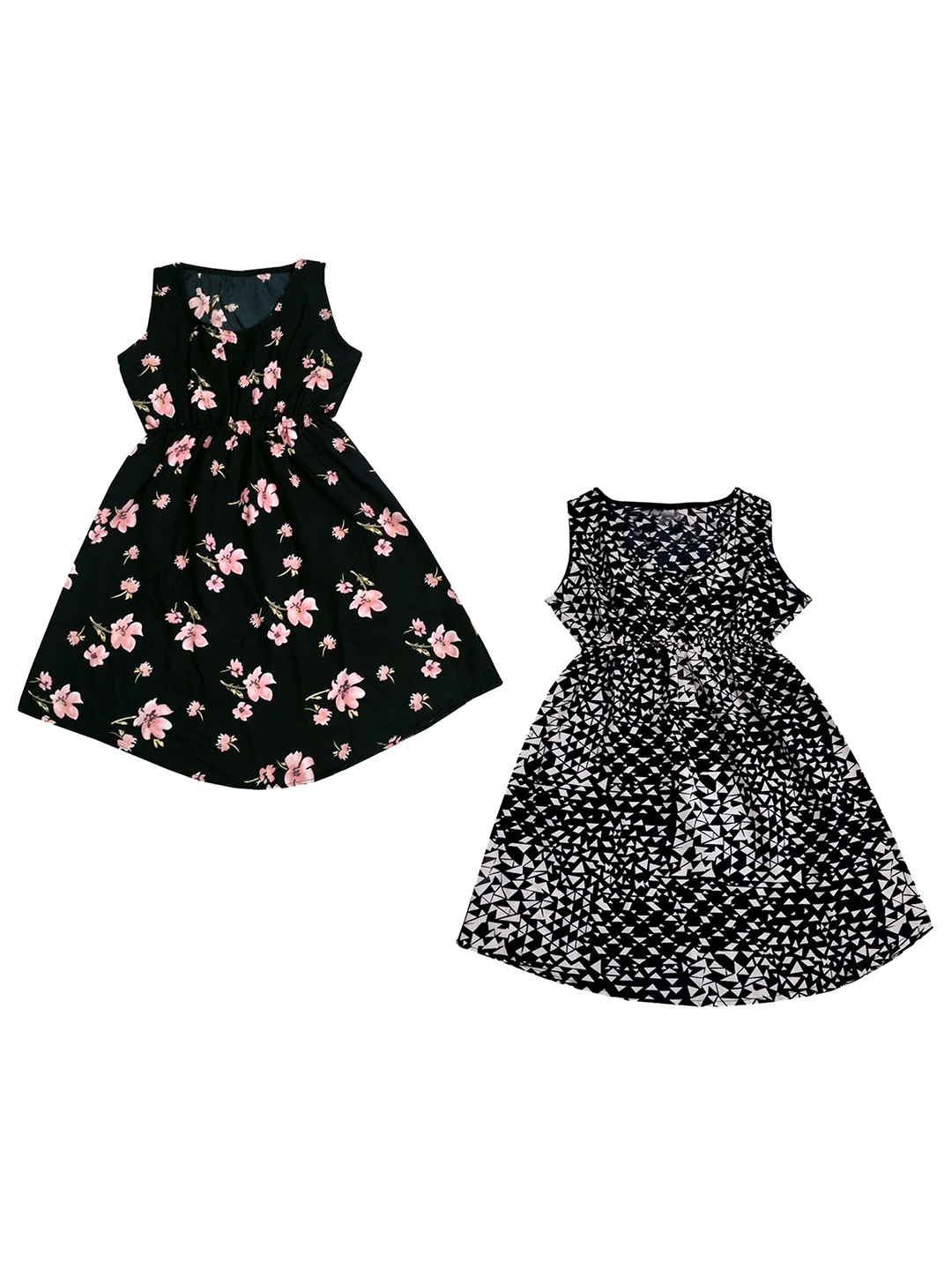 

IndiWeaves Girls Pack of 2 Floral Printed Fit & Flare Dress, Black