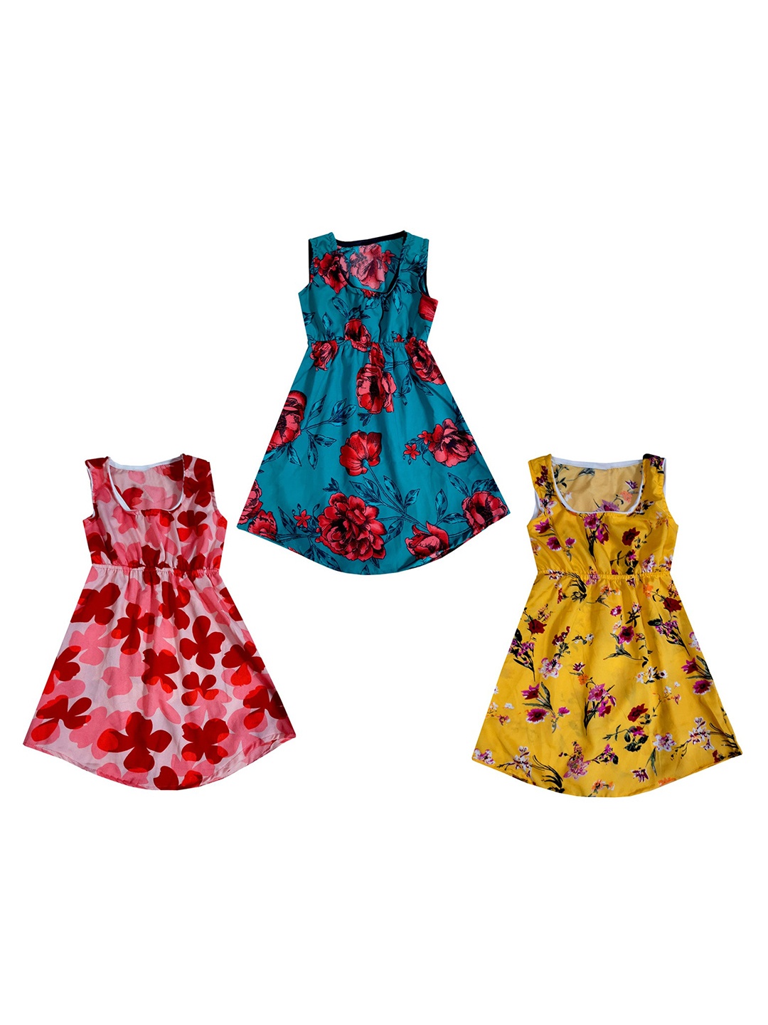 

IndiWeaves Pack Of 3 Floral Printed Crepe Maxi Dress, Pink