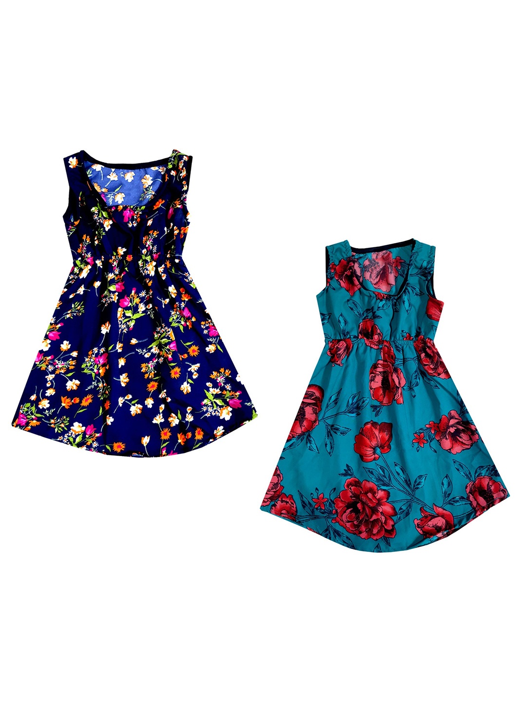 

IndiWeaves Pack Of 2 Floral Print Crepe Maxi Dress, Navy blue