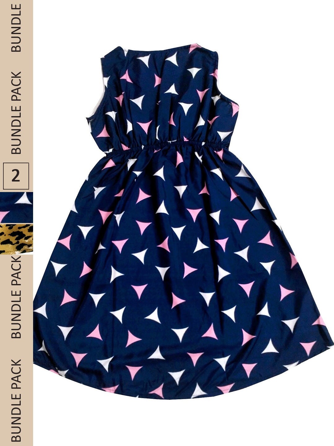 

IndiWeaves Girls Pack Of 2 Geometric Printed Crepe Fit & Flare Dress, Navy blue