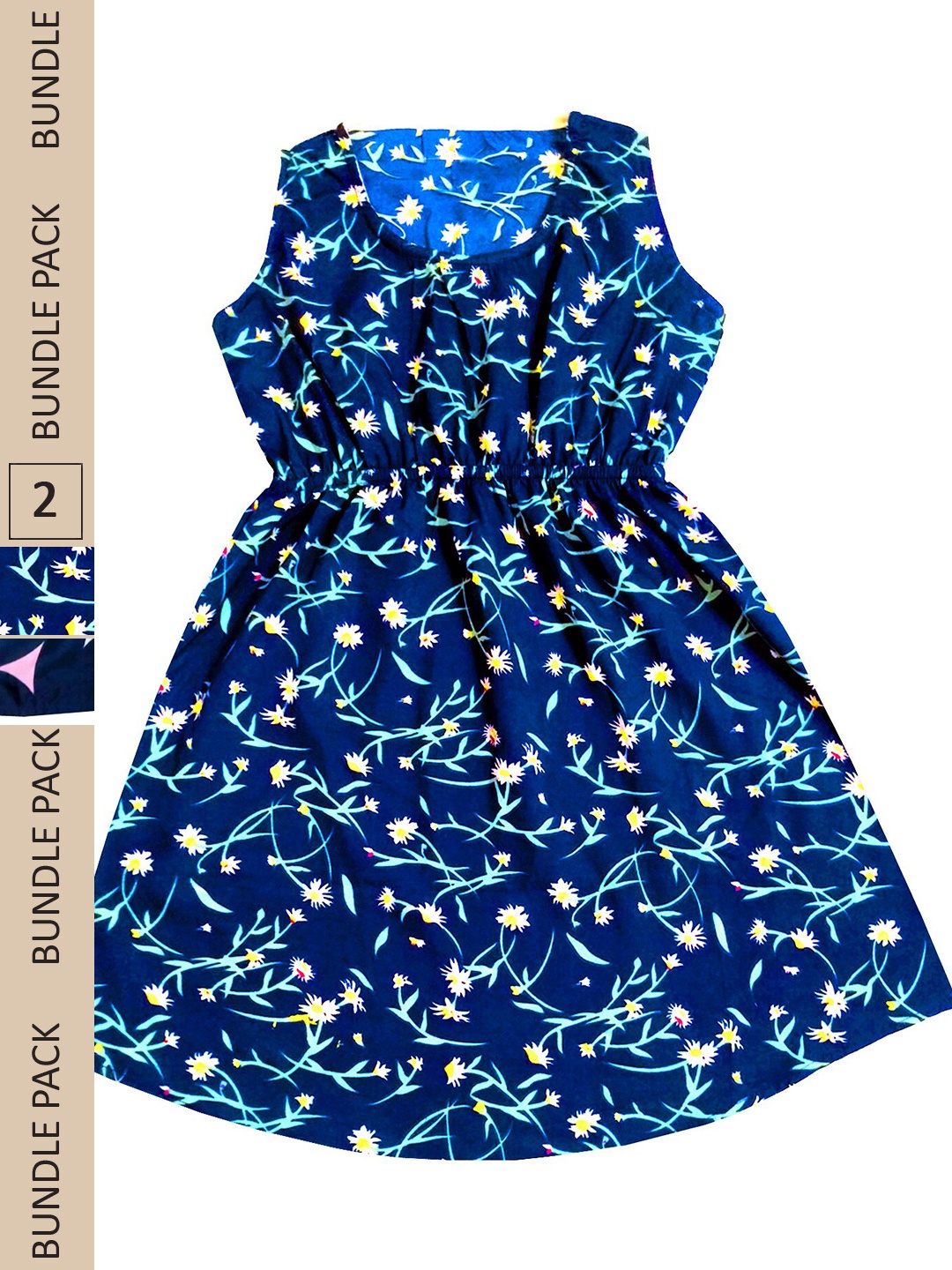 

IndiWeaves Girls Pack Of 2 Floral Printed Crepe Fit & Flare Dress, Blue