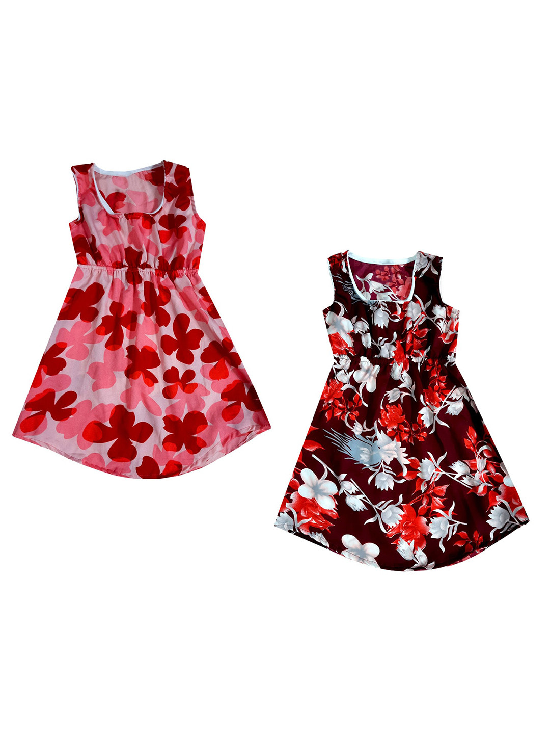 

IndiWeaves Girls Pack Of 2 Floral Printed Fit & Flare Dresses, Pink