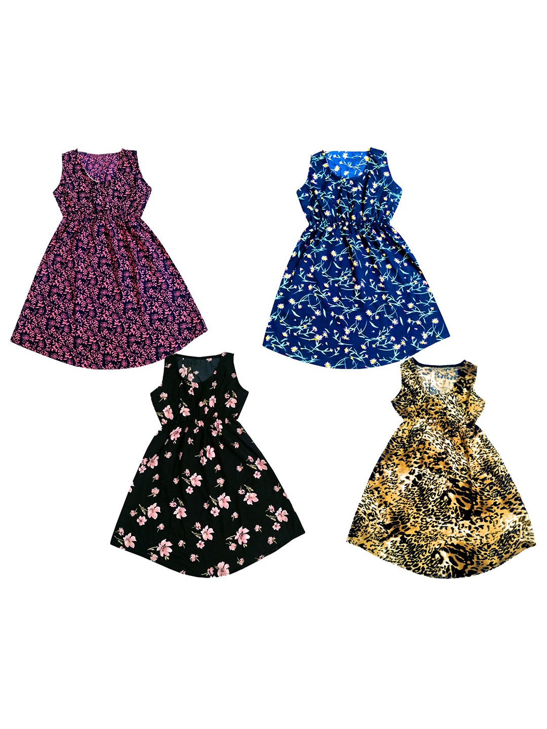 

IndiWeaves Girls Pack of 4 Floral Print Crepe Maxi Dress, Yellow