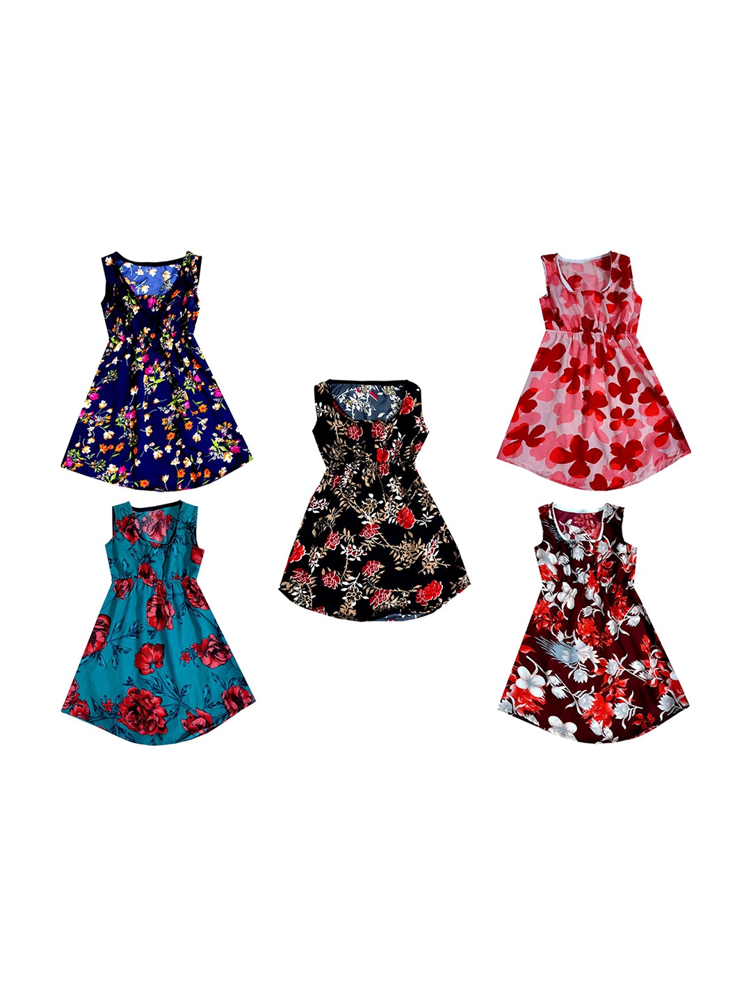 

IndiWeaves Girls Pack of 5 Floral Print Crepe Maxi Dress, Pink