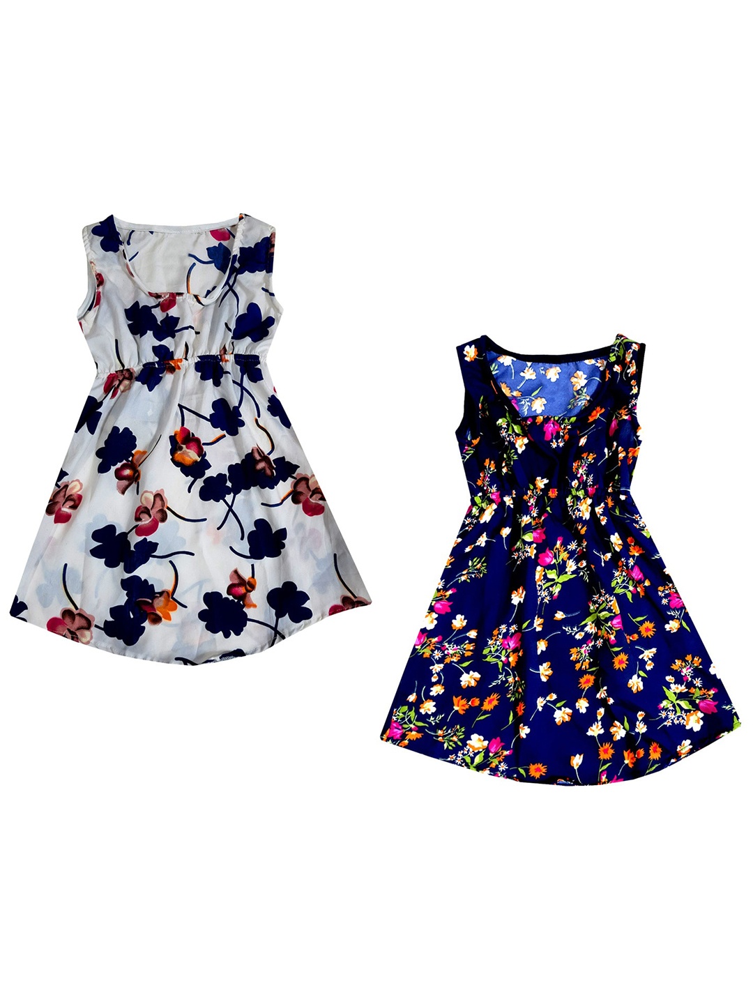 

IndiWeaves Girls Pack of 2 Floral Printed Crepe A-Line Dress, White