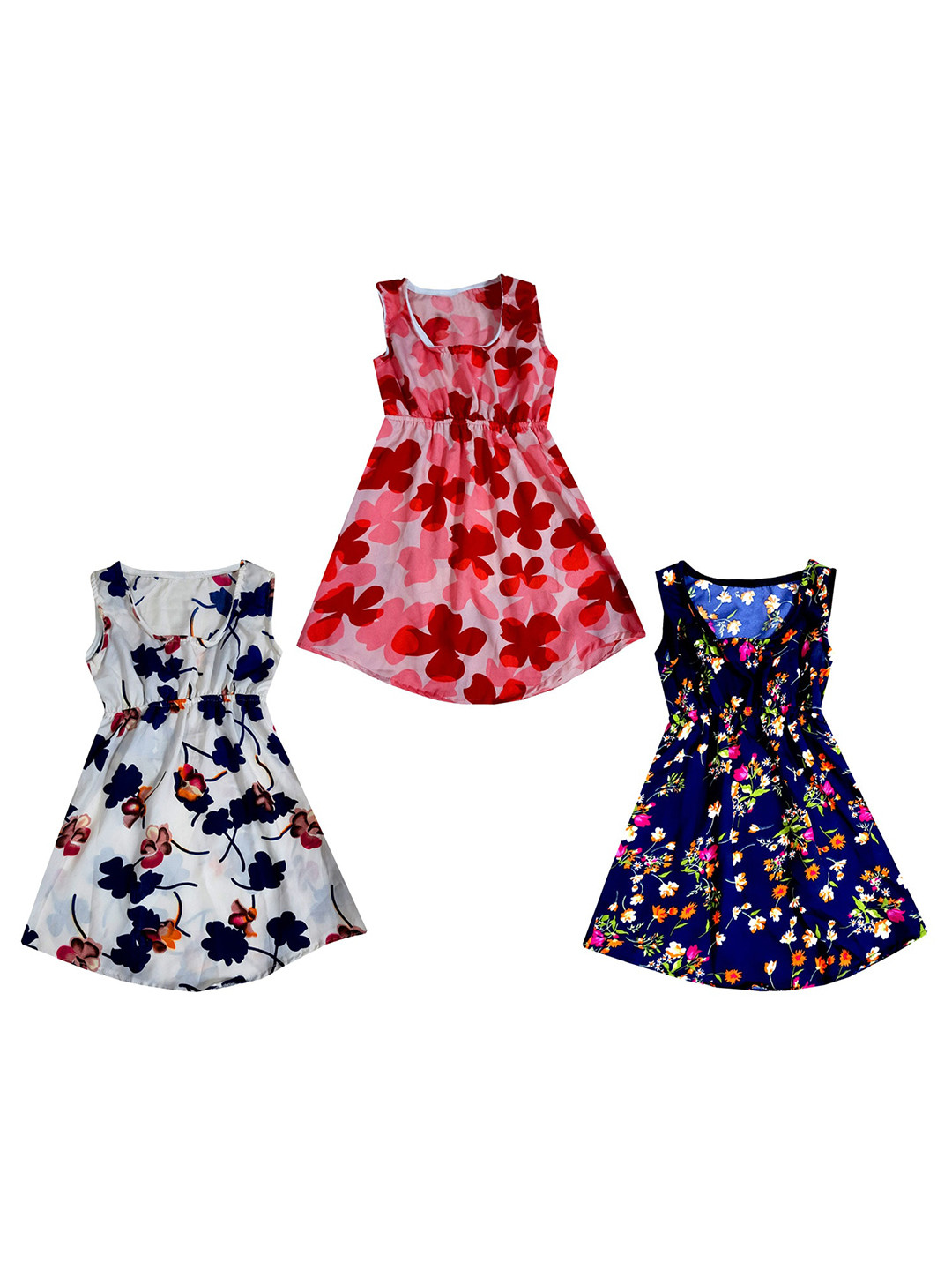 

IndiWeaves Girls Pack of 3 Floral Print Crepe Maxi Dress, Pink