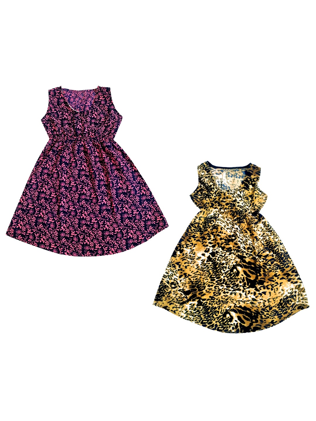 

IndiWeaves Pack Of 2 Printed Crepe Fit & Flare Dress, Yellow
