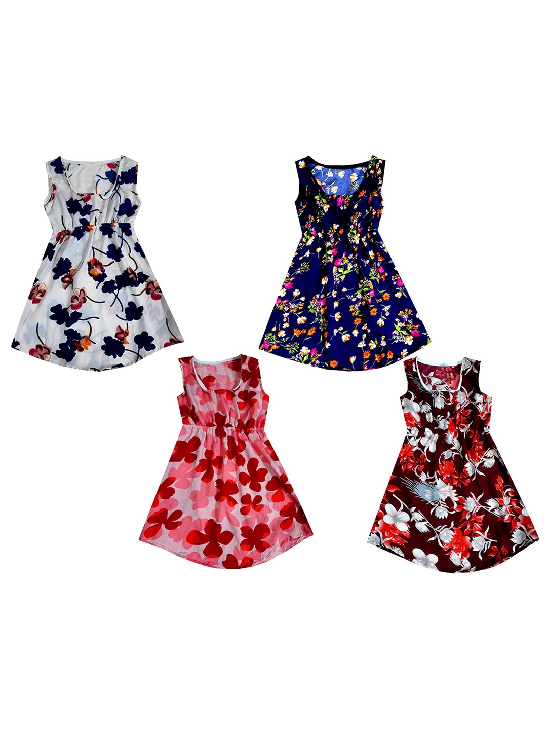 

IndiWeaves Girls Pack of 4 Floral Print Crepe Maxi Dress, White