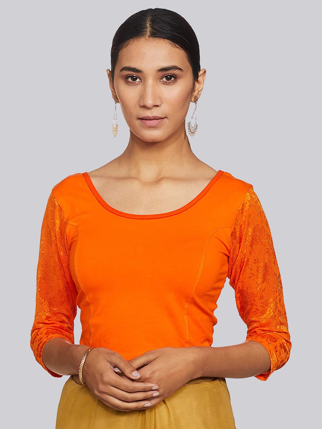 

Fressia Fabrics Round Neck Saree Blouse, Orange