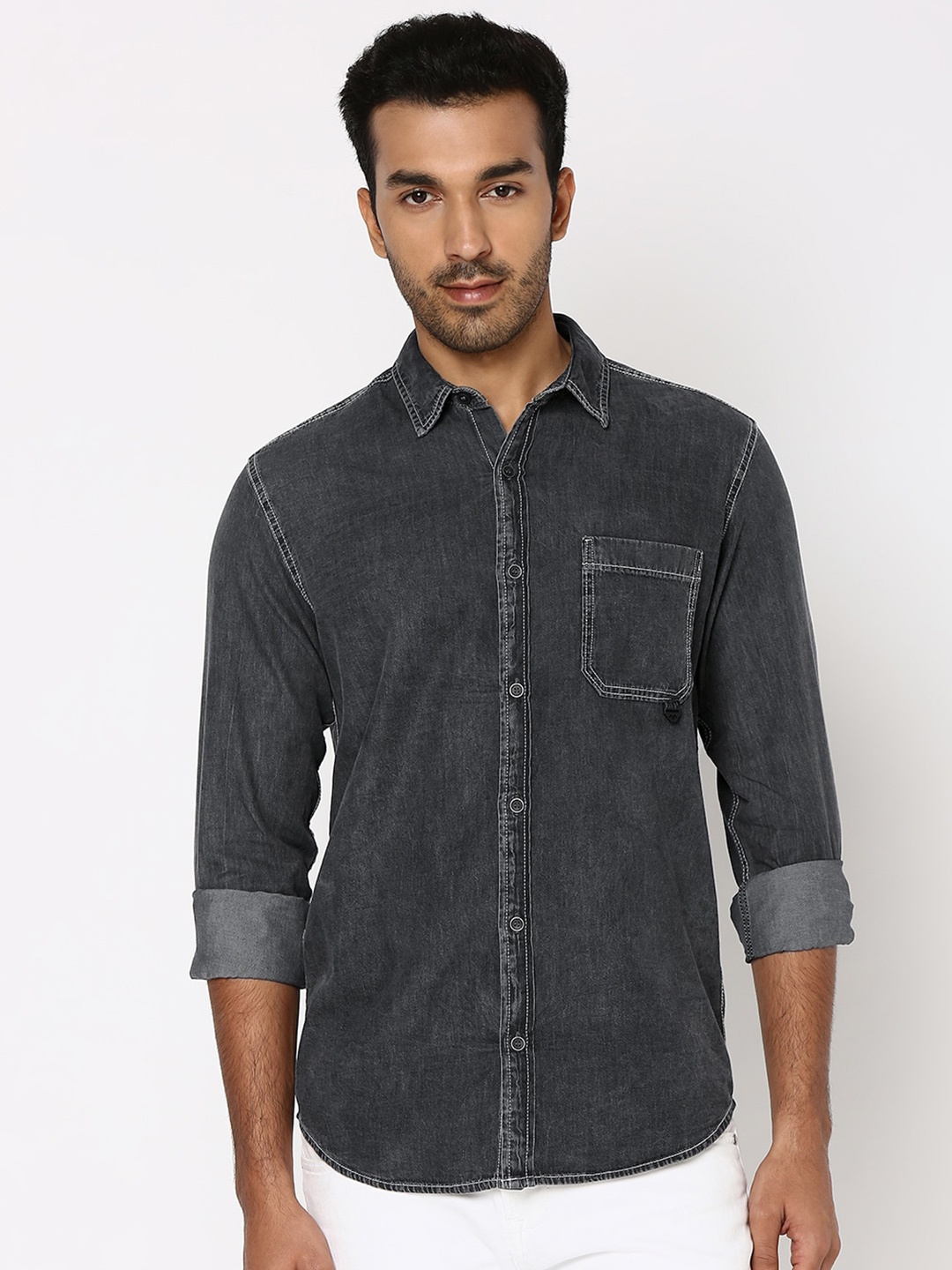 

Mufti Slim Fit Opaque Faded Cotton Casual Shirt, Grey