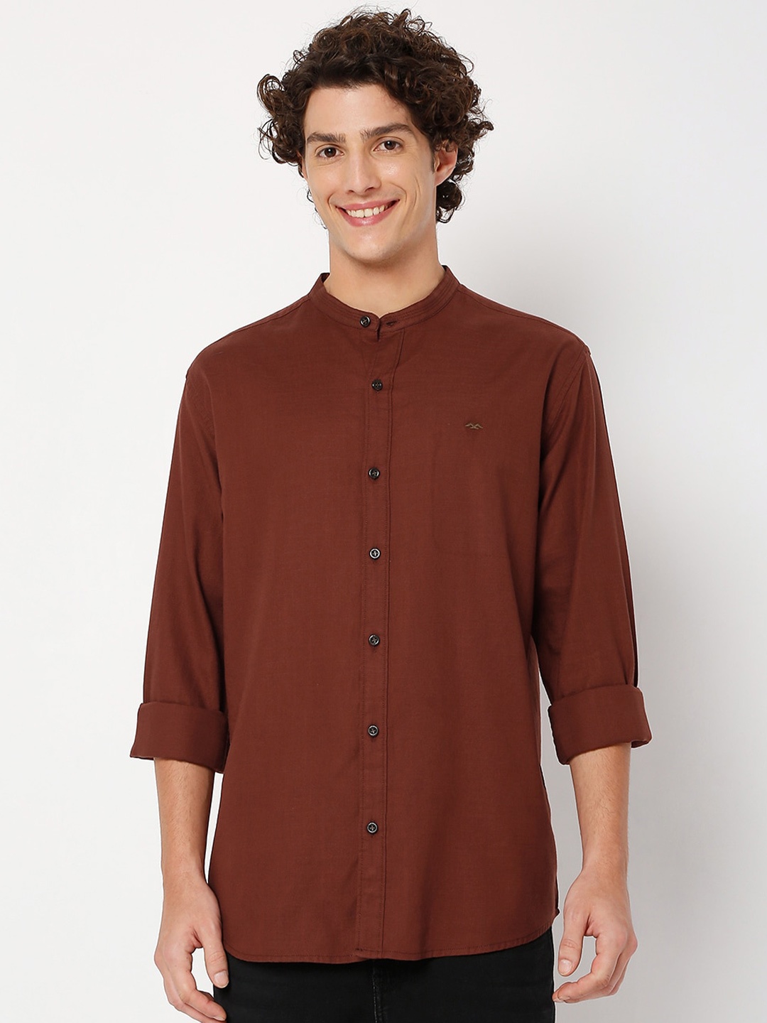 

Mufti Slim Fit Band Collar Casual Shirt, Maroon