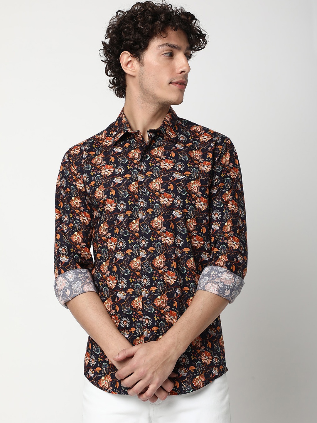 

Mufti Slim Fit Floral Printed Opaque Casual Shirt, Brown