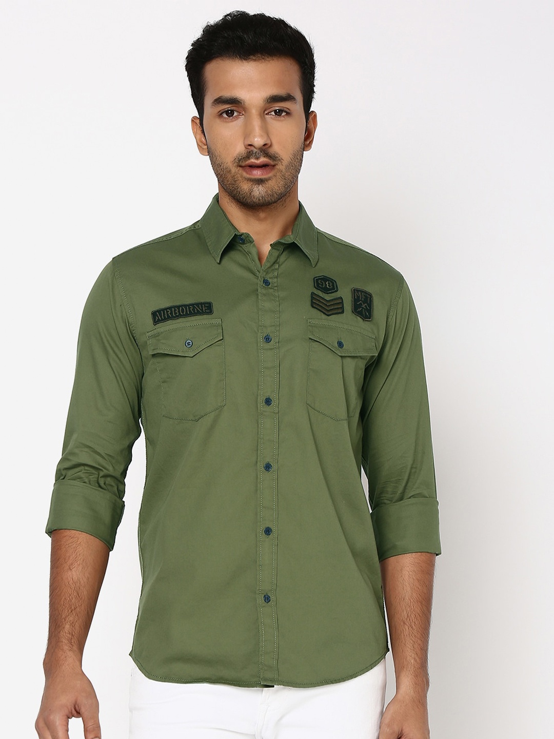 

Mufti Slim Fit Pure Cotton Casual Shirt, Green