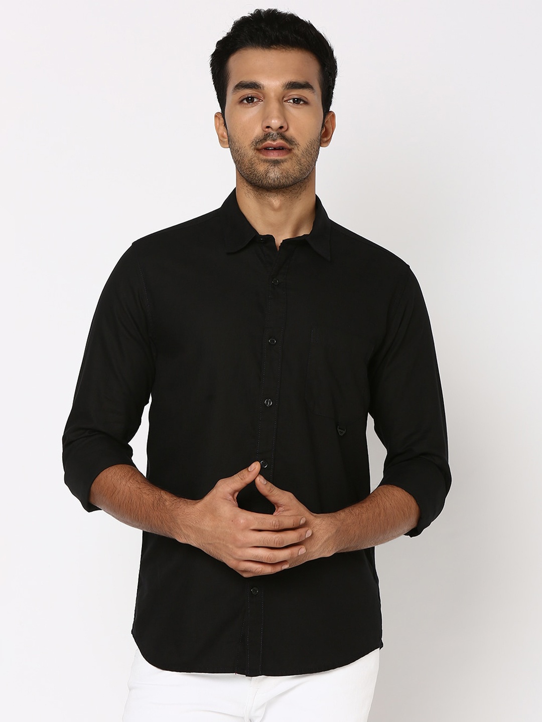 

Mufti Spread Collar Slim Fit Casual Pure Cotton Shirt, Black