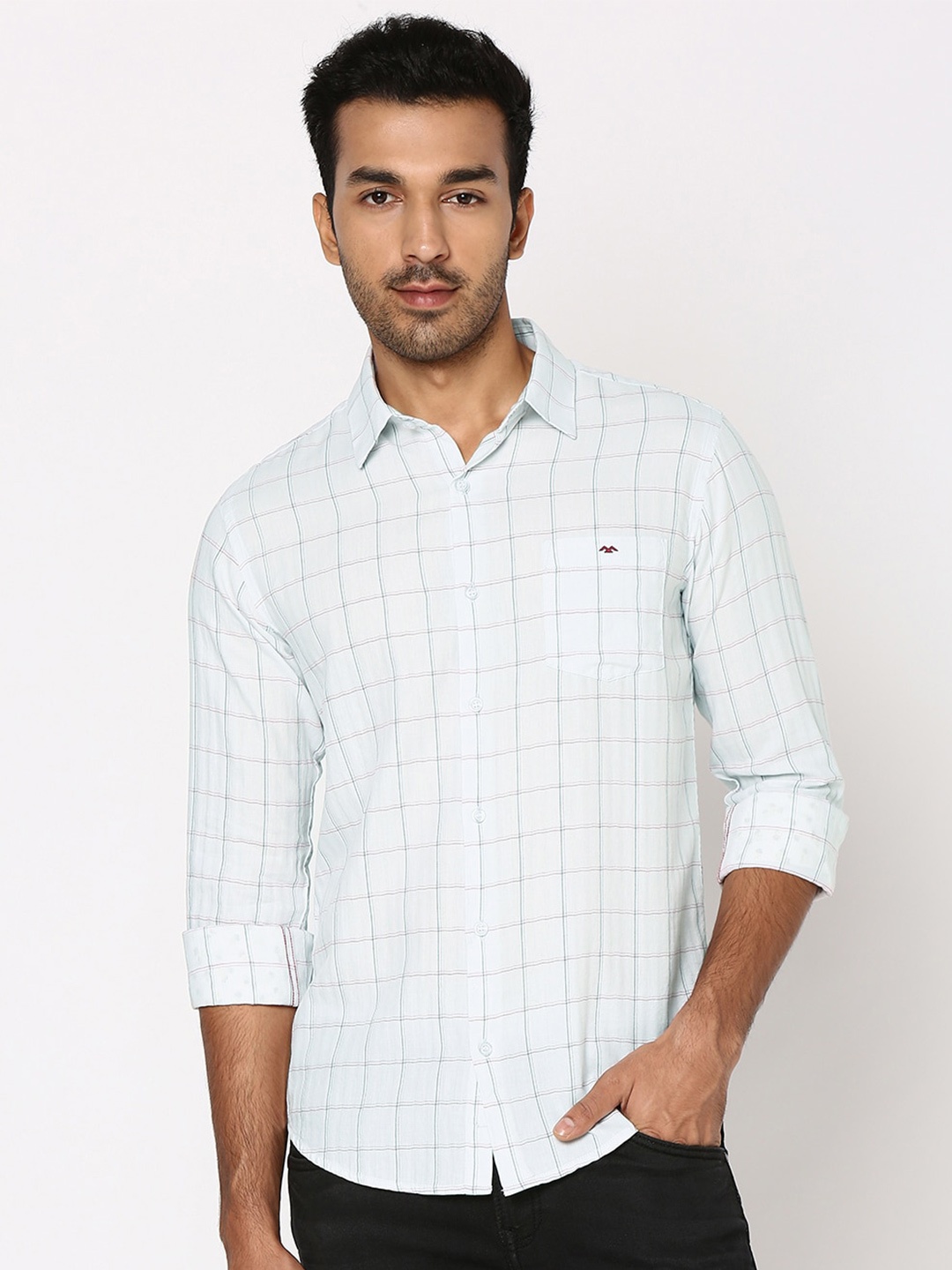 

Mufti Men Windowpane Checked Cotton Opaque Slim Fit Casual Shirt, White