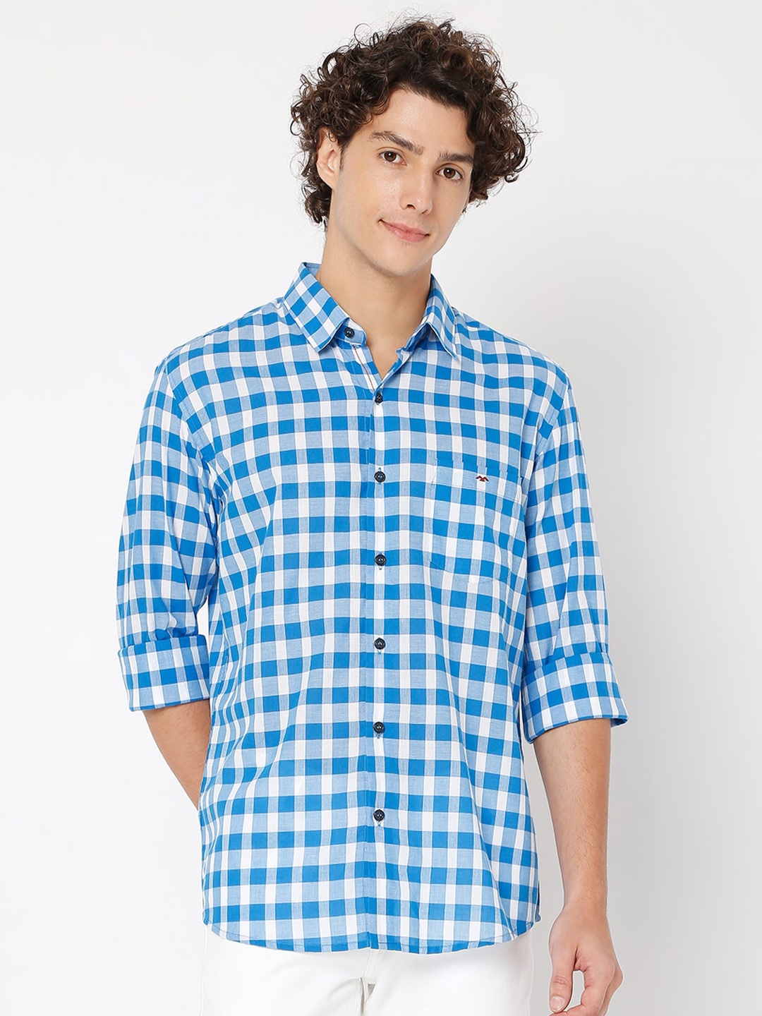 

Mufti Slim Fit Gingham Checked Pure Cotton Casual Shirt, Blue