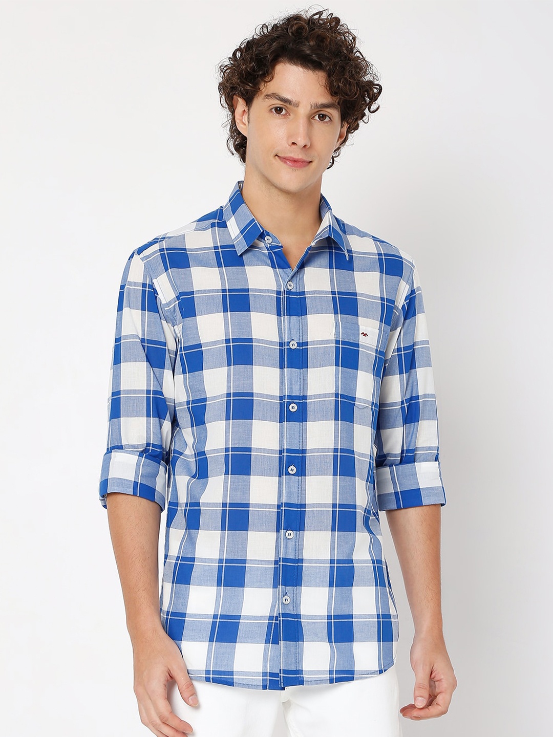 

Mufti Slim Fit Opaque Checked Casual Shirt, Blue