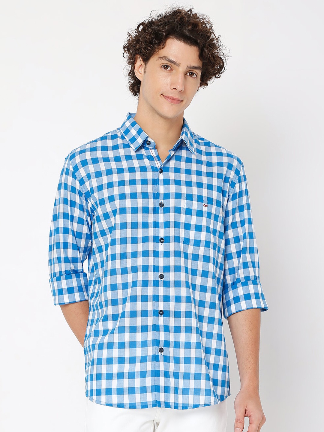 

Mufti Slim Fit Checked Pure Cotton Casual Shirt, Blue