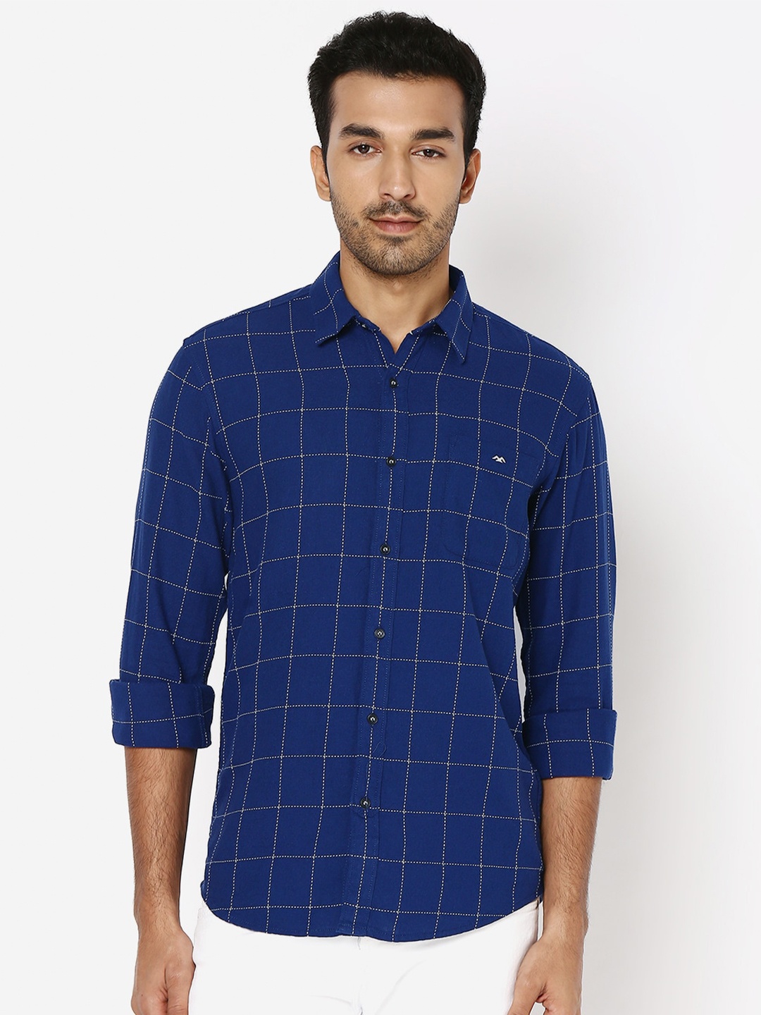 

Mufti Slim Fit Windowpane Checked Casual Shirt, Navy blue