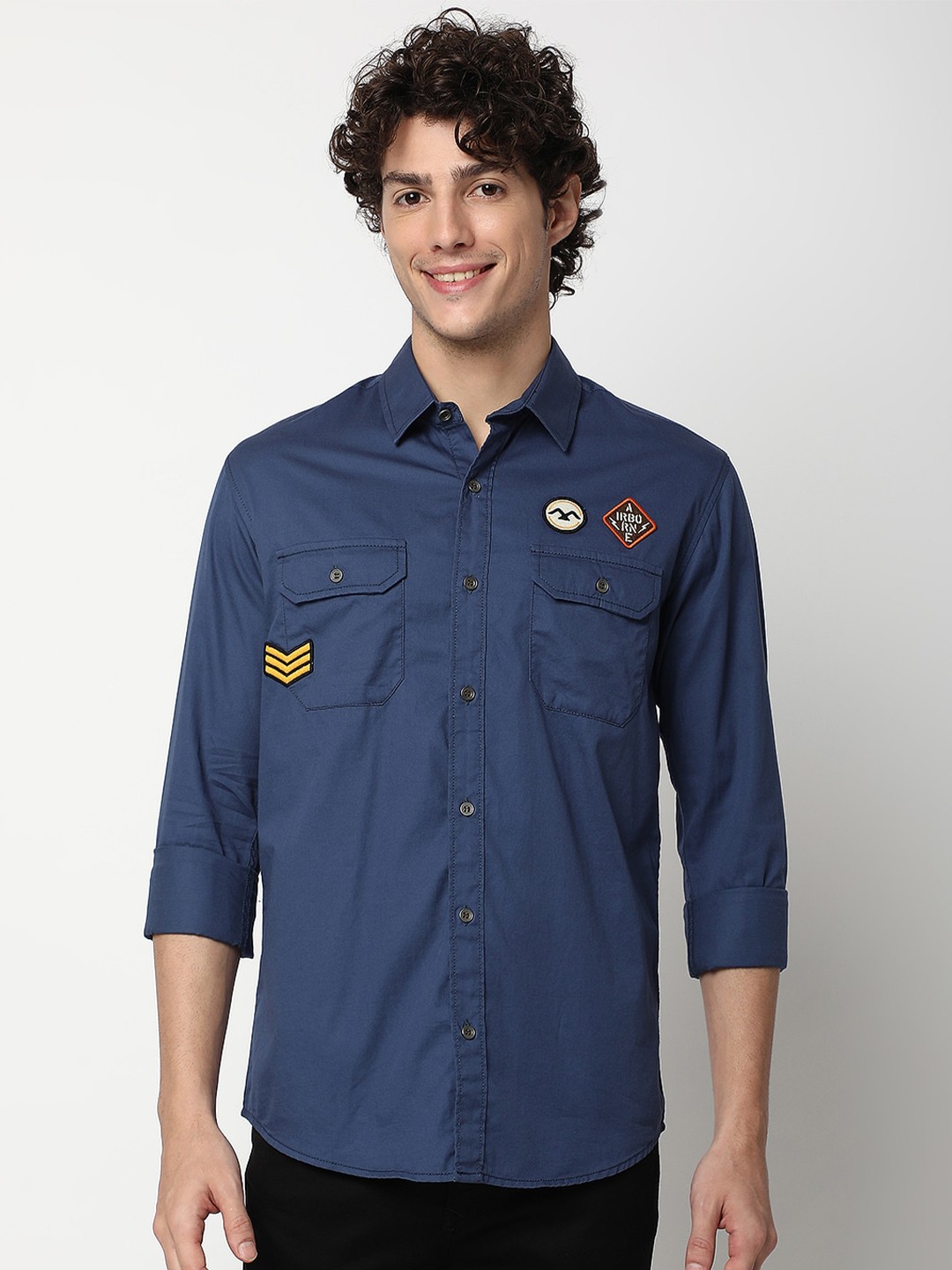 

Mufti Spread Collar Pure Cotton Slim Fit Casual Shirt, Blue