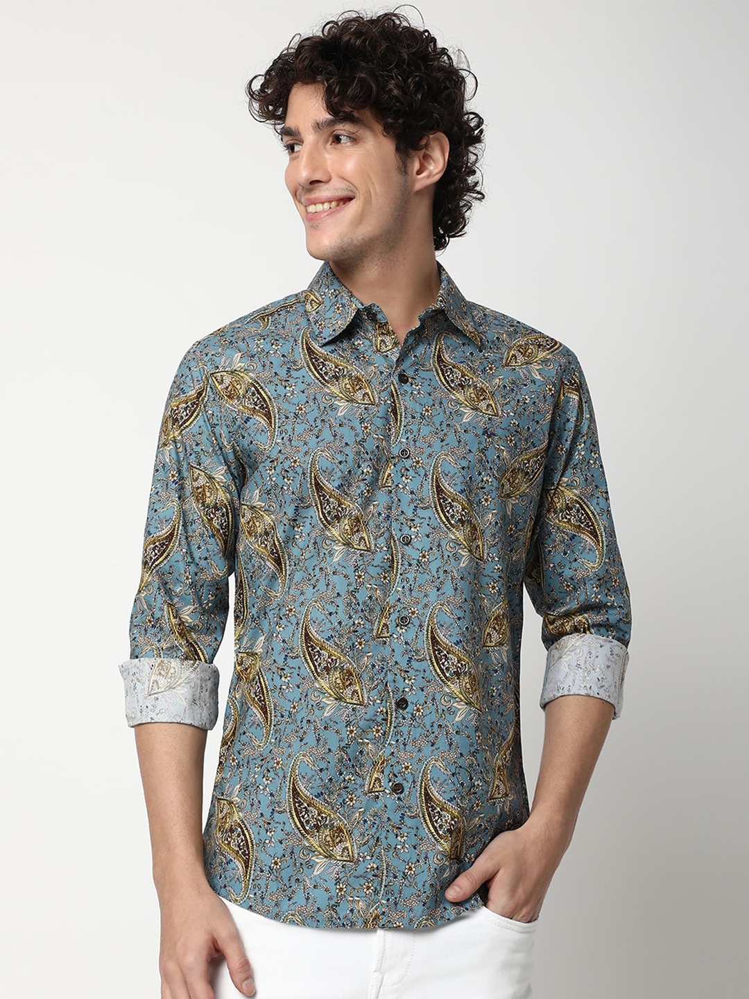 

Mufti Slim Fit Floral Opaque Printed Cotton Casual Shirt, Blue