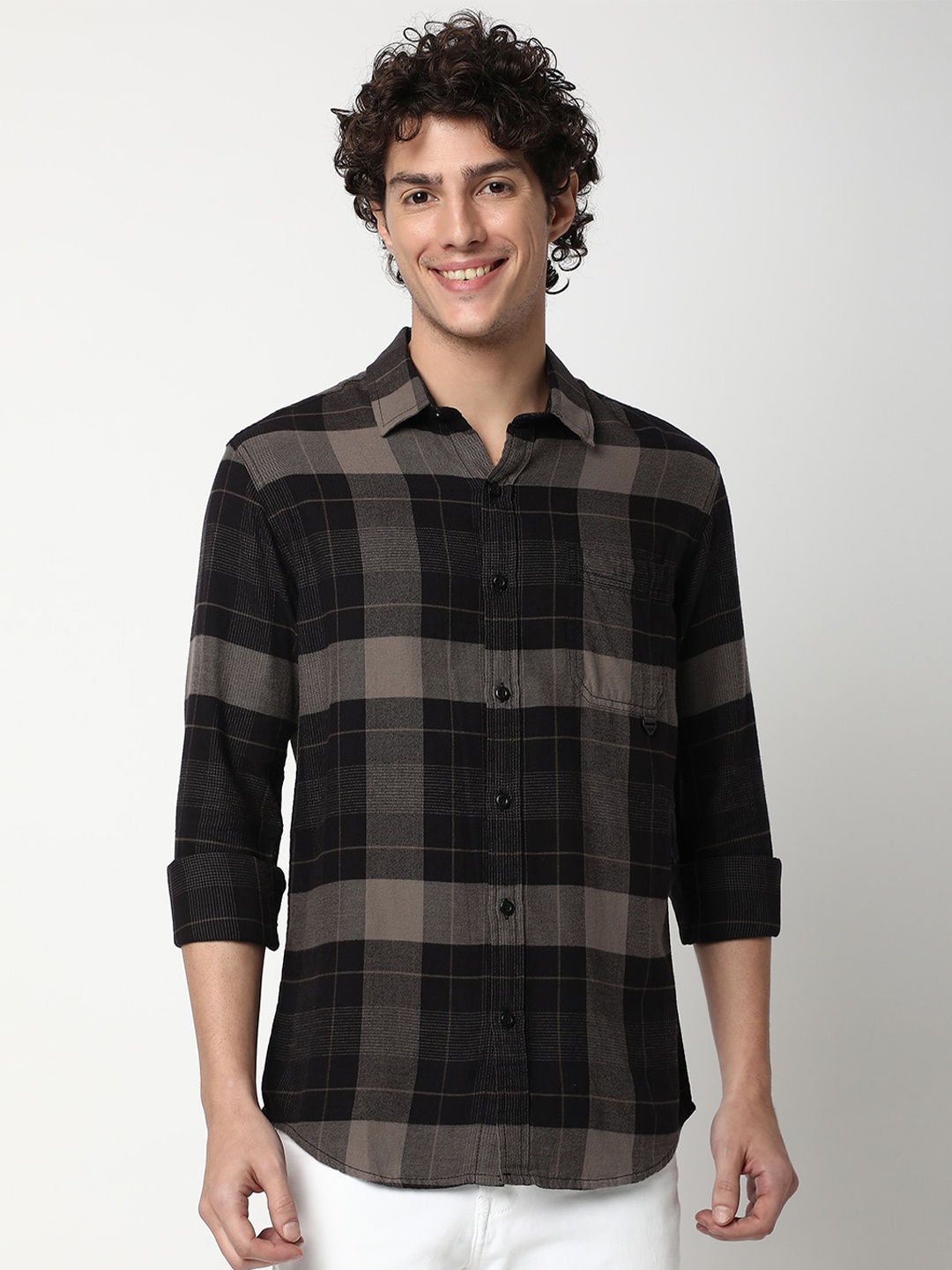 

Mufti Slim Fit Tartan Checked Casual Pure Cotton Shirt, Black