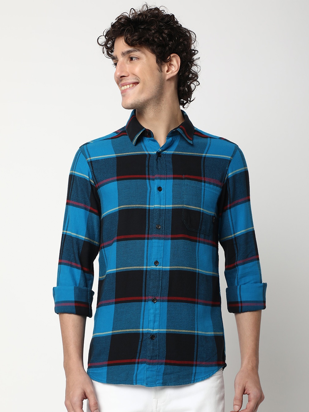 

Mufti Slim Fit Opaque Checked Casual Shirt, Blue