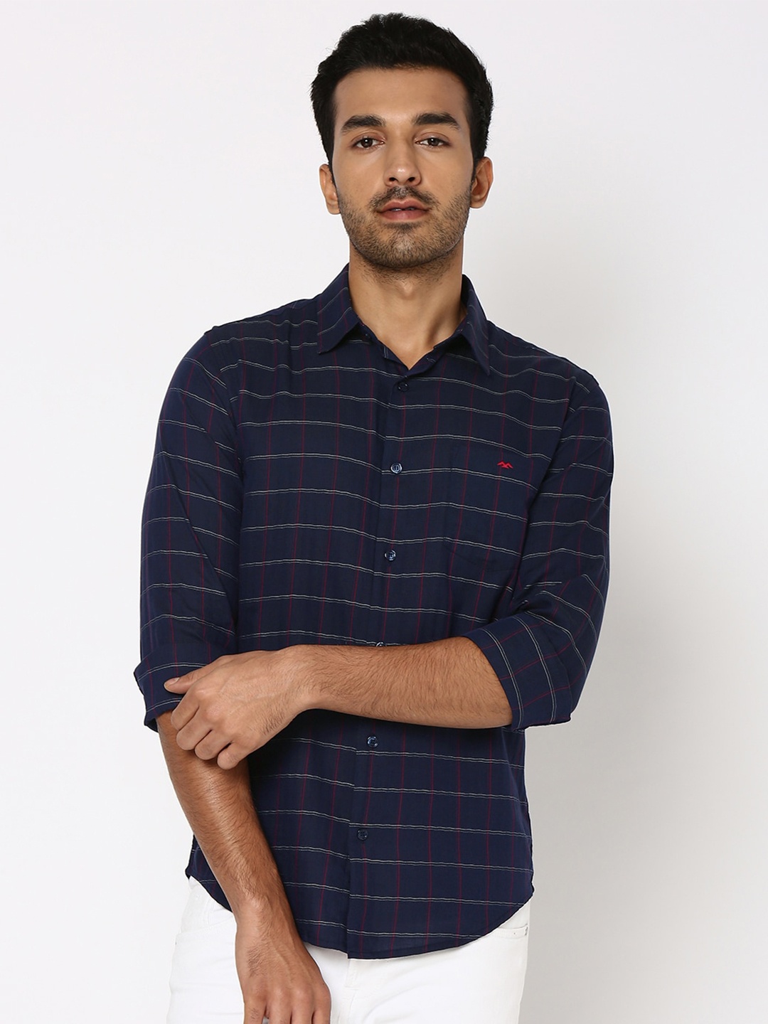 

Mufti Horizontal Striped Pure Cotton Casual Shirt, Navy blue