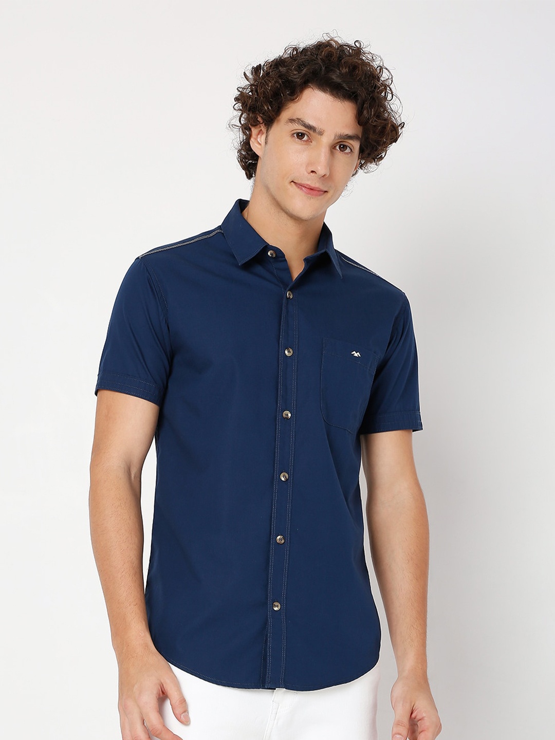 

Mufti Slim Fit Pure Cotton Shirt, Navy blue