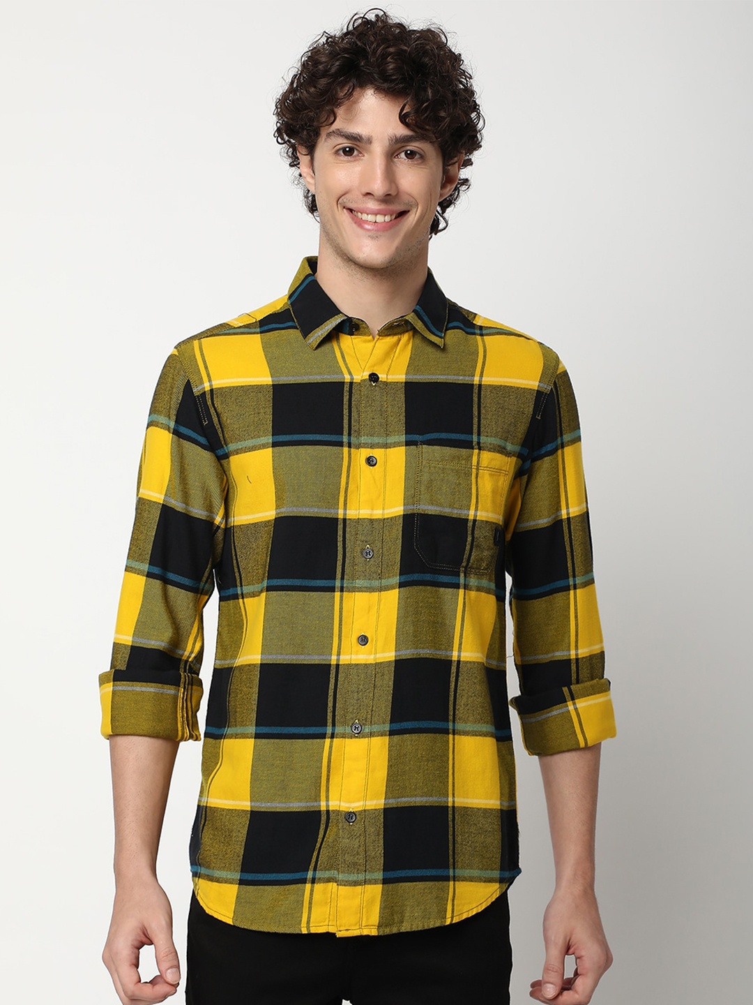 

Mufti Slim Fit Opaque Checked Casual Shirt, Yellow