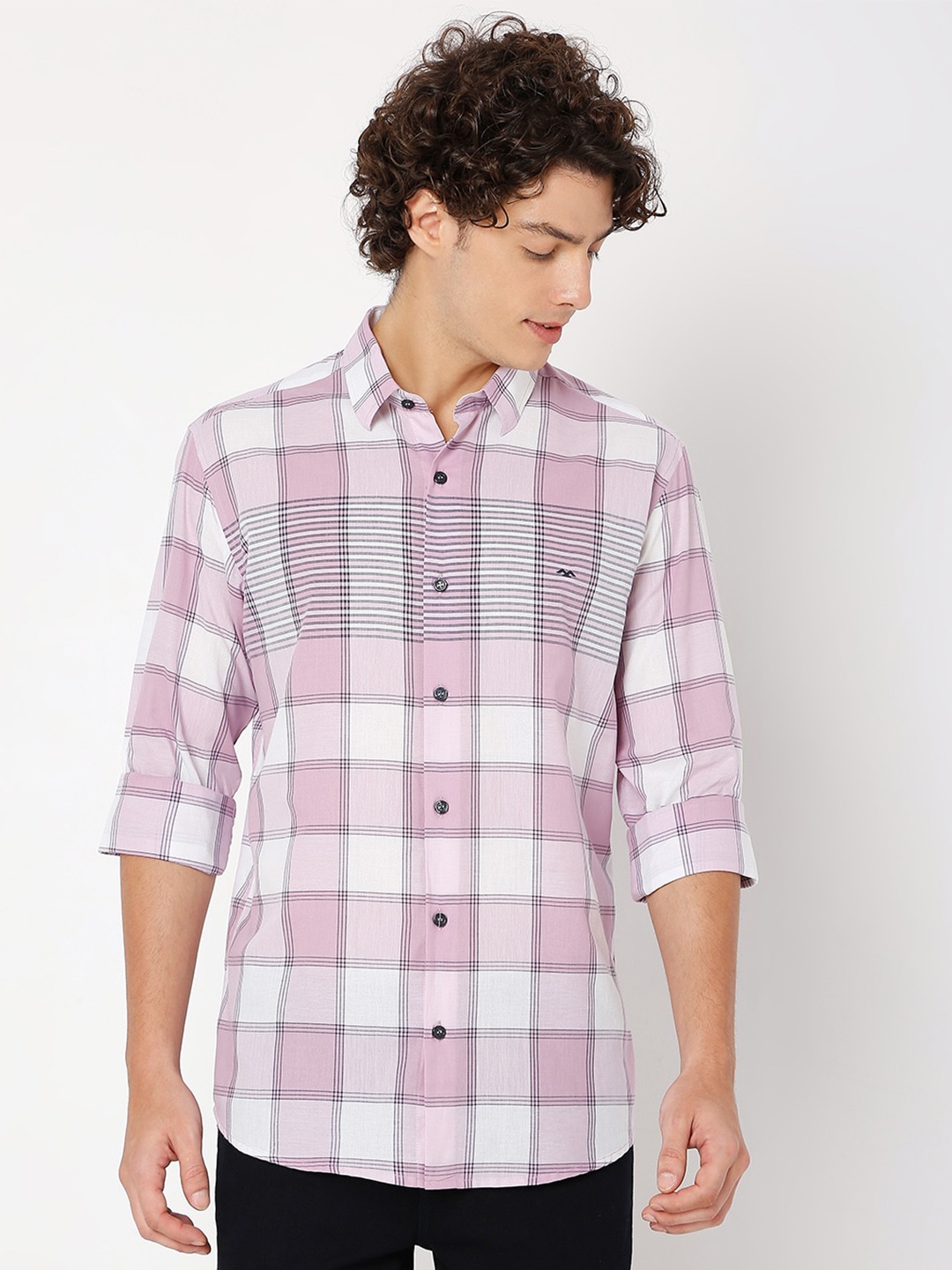 

Mufti Slim Fit Checked Pure Cotton Casual Shirt, Pink