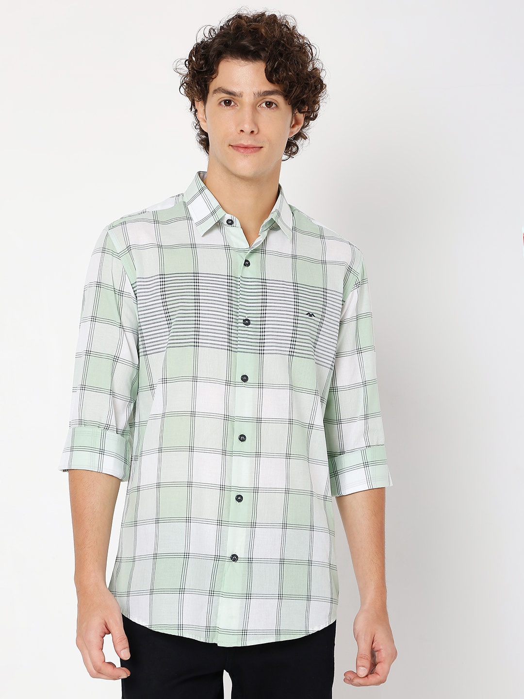 

Mufti Checked Slim Fit Cotton Casual Shirt, Olive