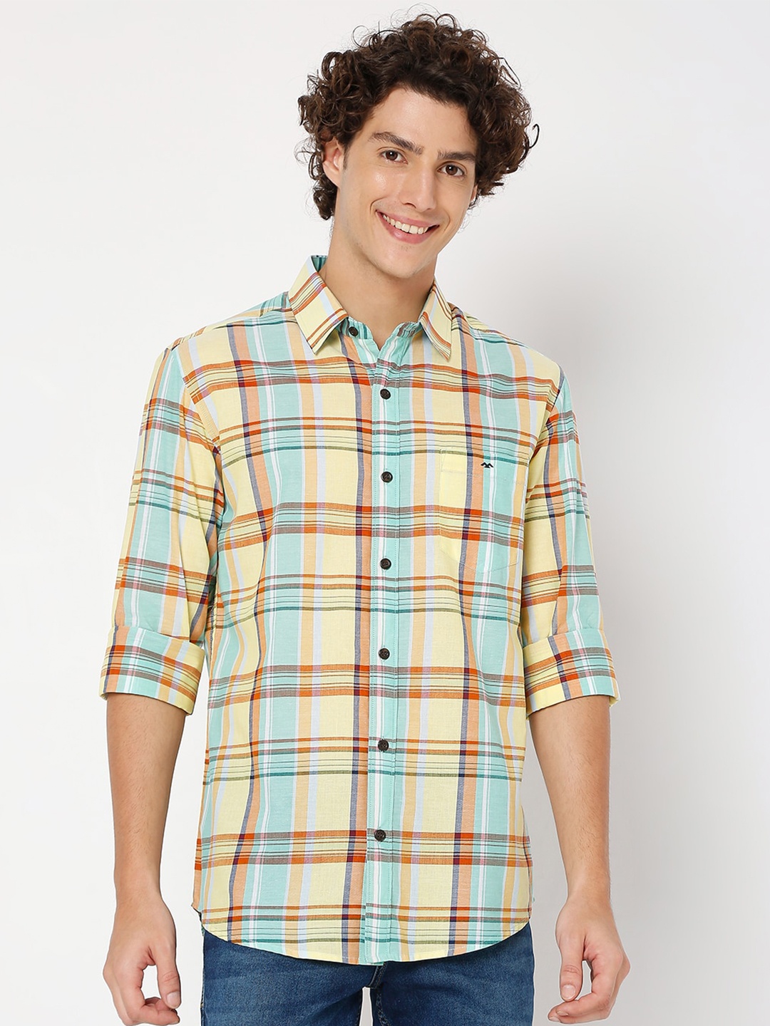 

Mufti Slim Fit Checked Pure Cotton Casual Shirt, Yellow