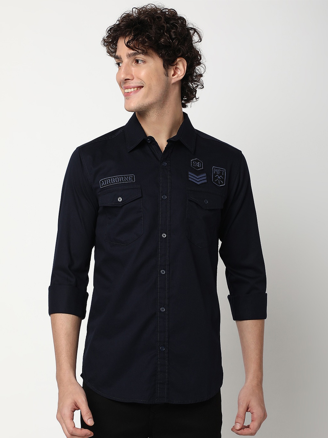 

Mufti Slim Fit Pure Cotton Casual Shirt, Navy blue