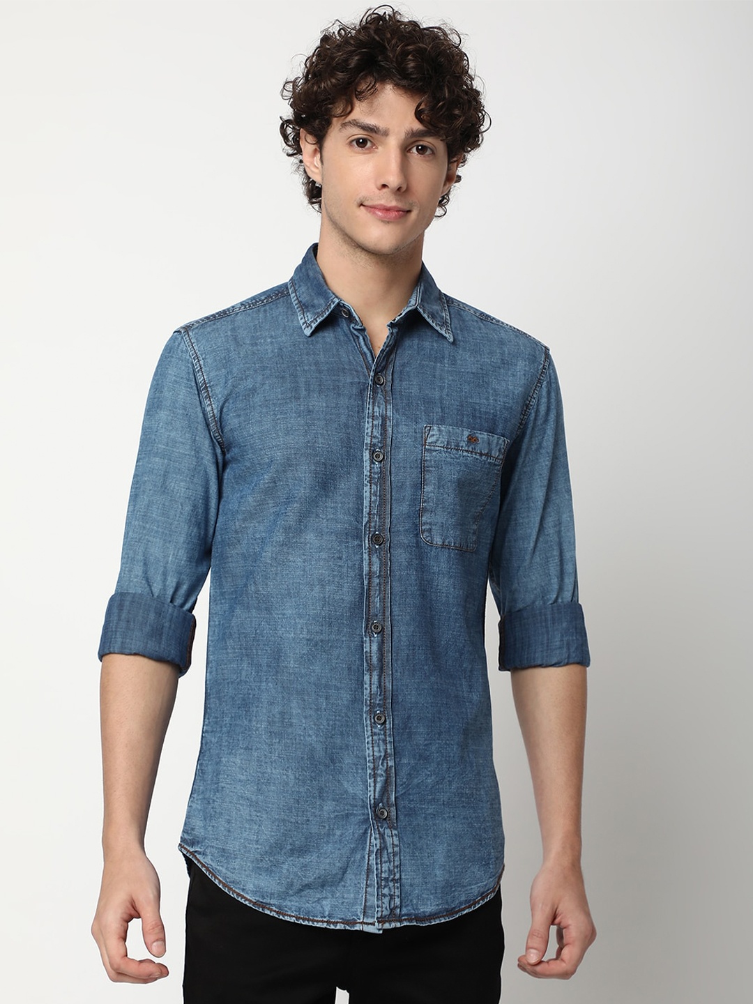 

Mufti Slim Fit Faded Pure Cotton Casual Shirt, Blue