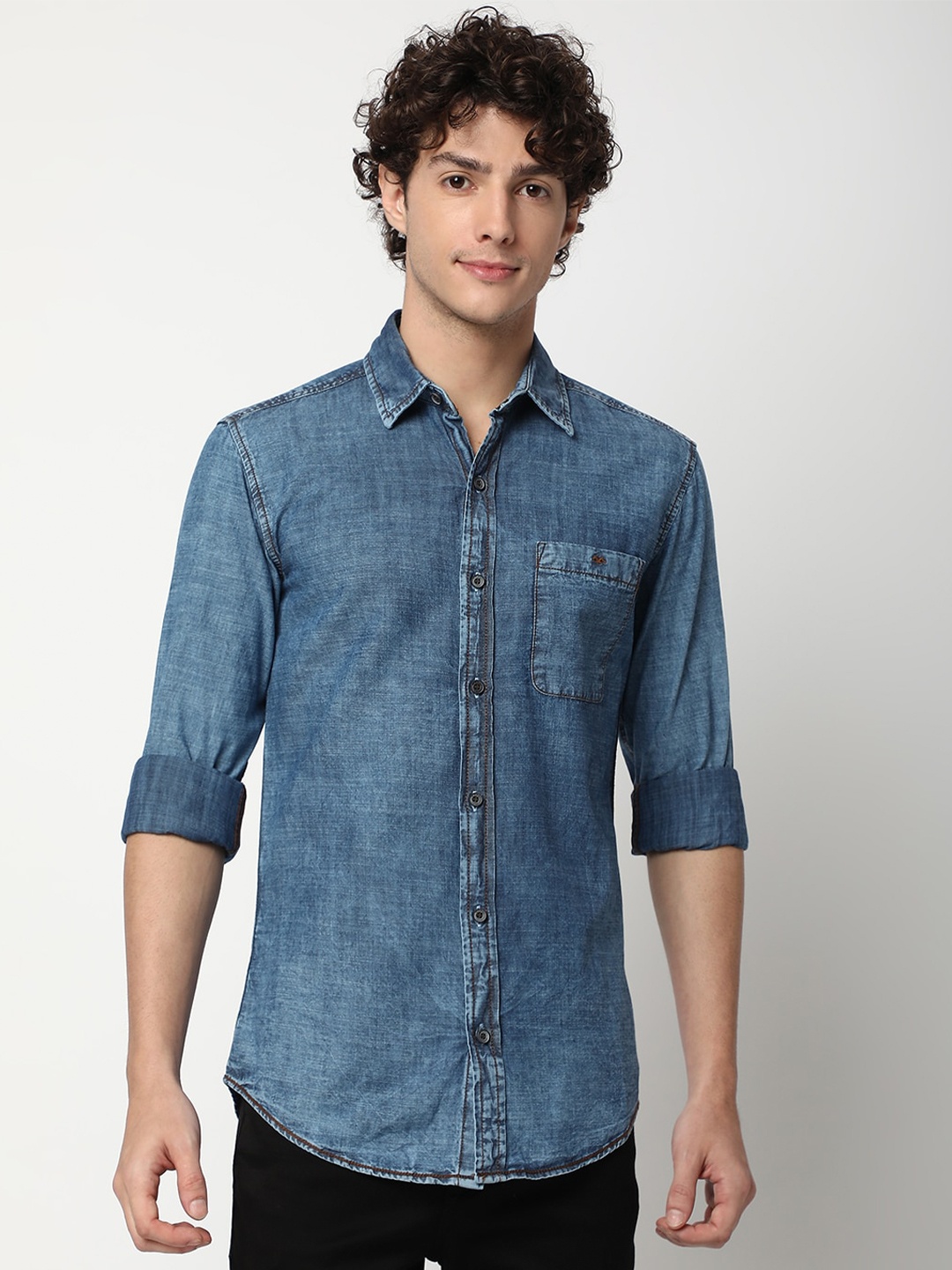 

Mufti Slim Fit Faded Casual Denim Shirt, Blue