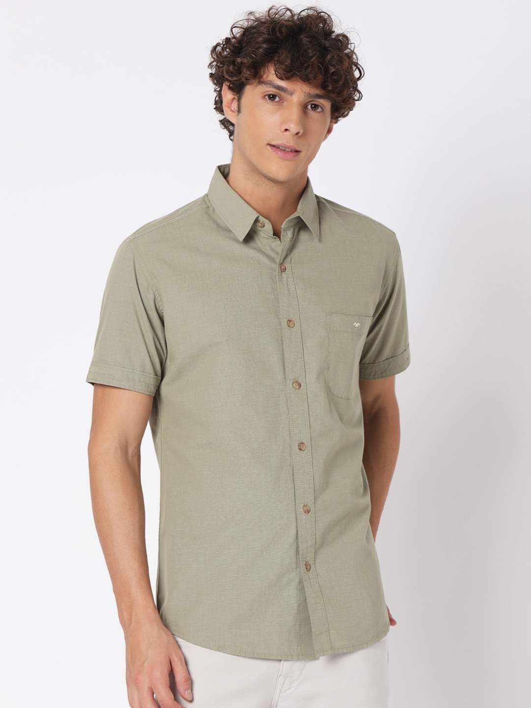 

Mufti Slim Fit Pure Cotton Casual Shirt, Olive