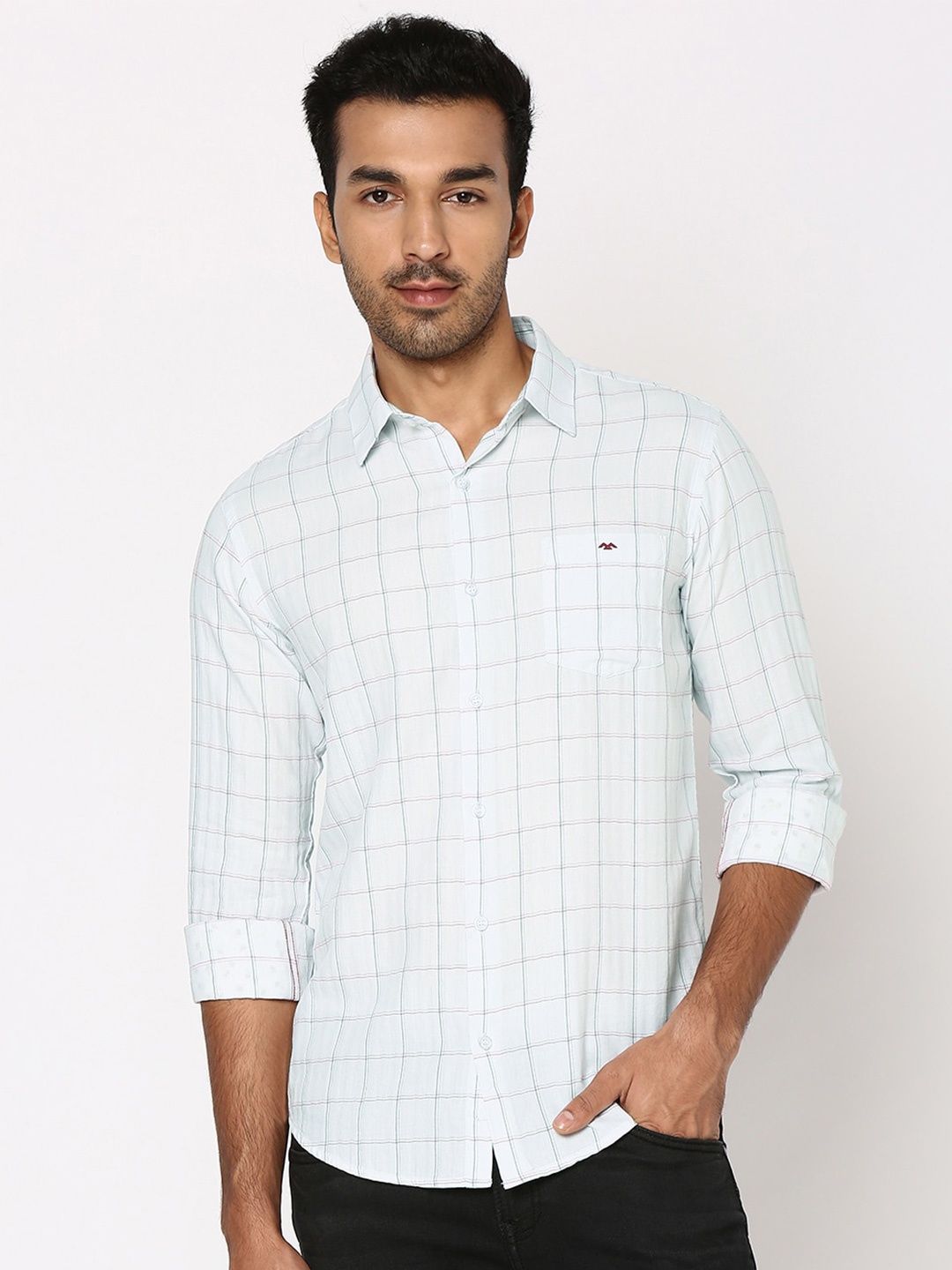 

Mufti Slim Fit Windowpane Checked Cotton Linen Casual Shirt, White