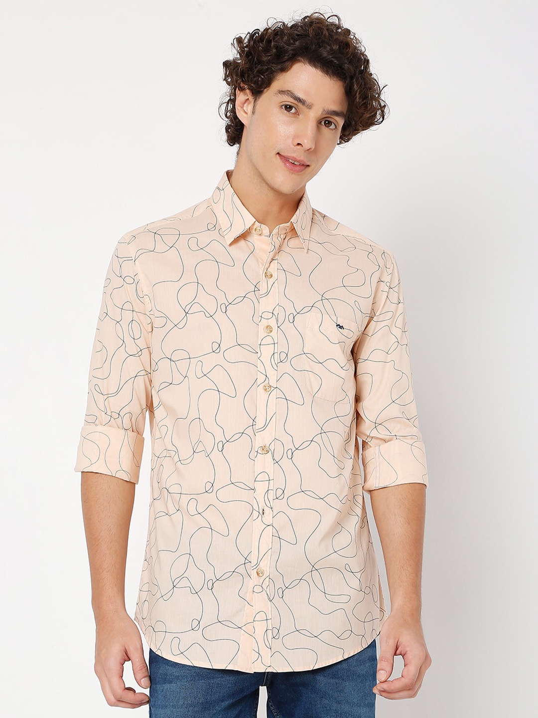 

Mufti Slim Fit Abstract Printed Pure Cotton Casual Shirt, Pink