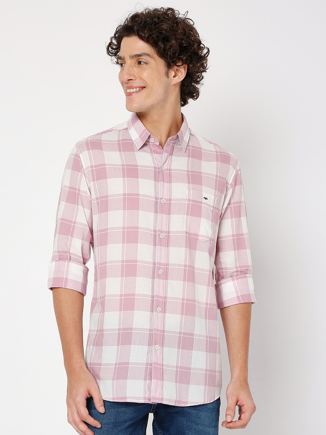

Mufti Slim Fit Checked Pure Cotton Casual Shirt, Pink