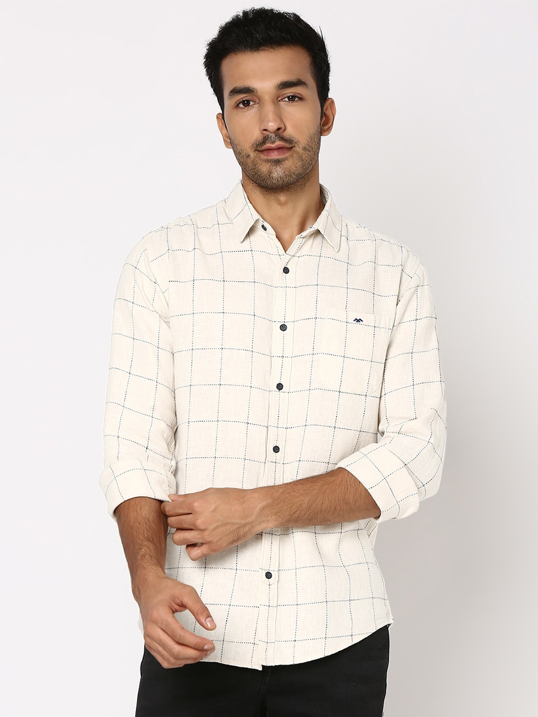 

Mufti Windowpane Checked Cotton Casual Shirt, Off white