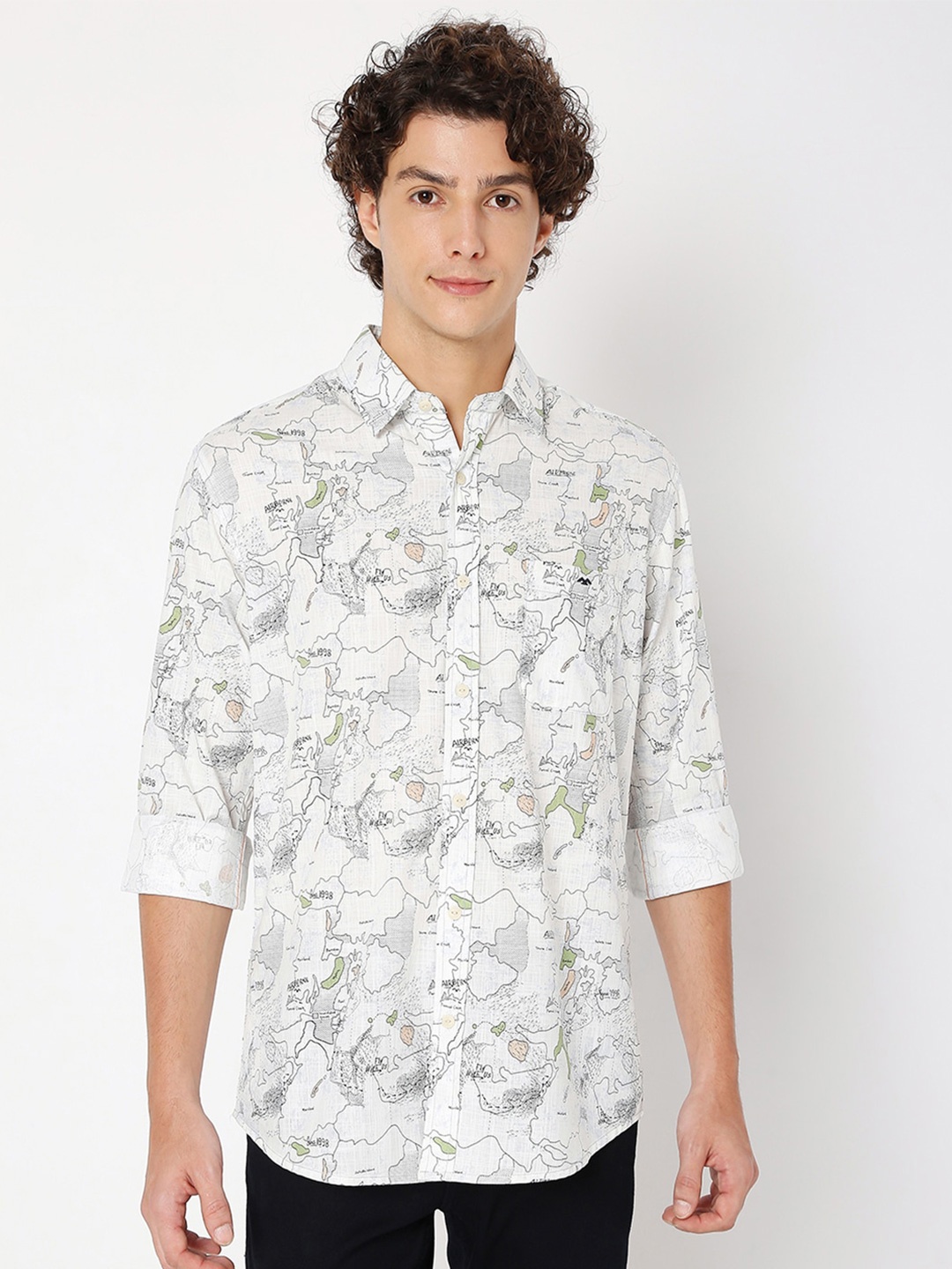 

Mufti Slim Fit Abstract Printed Pure Cotton Casual Shirt, Grey