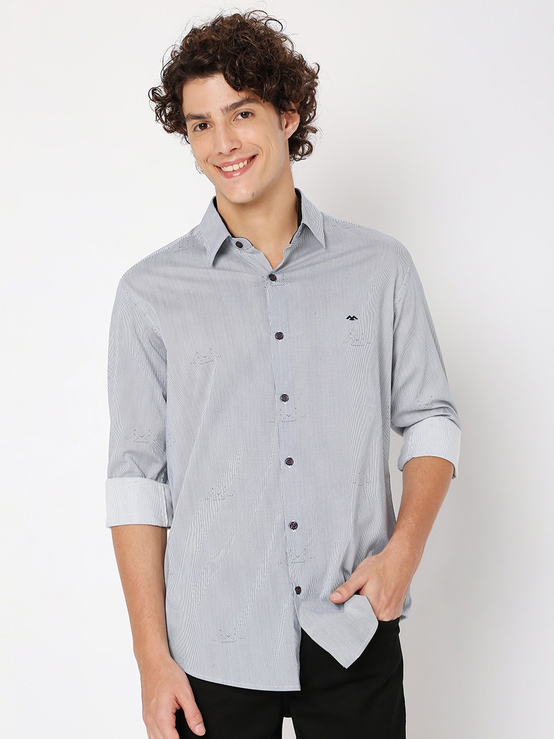 

Mufti Slim Fit Striped Pure Cotton Casual Shirt, Blue