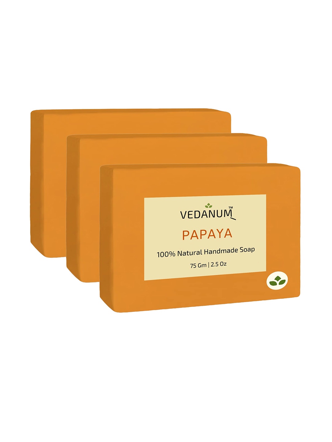 

VEDANUM Set of 3 Papaya Natural Handmade Soap - 75 g Each, Orange