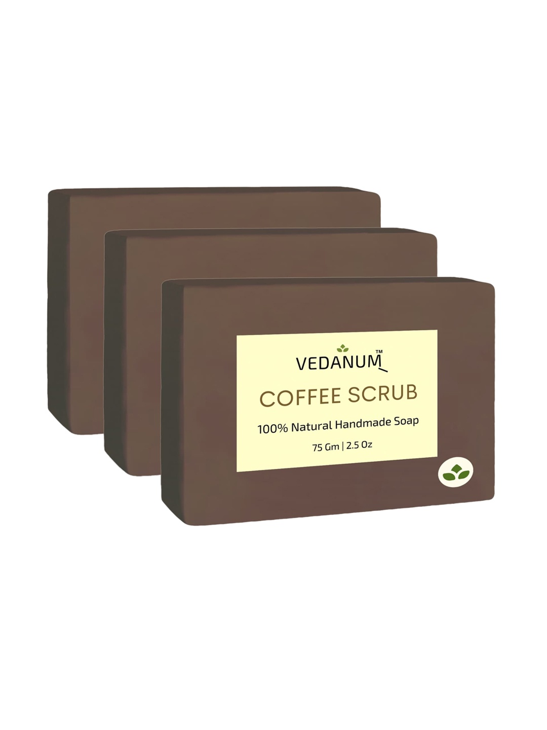 

VEDANUM Set of 3 Coffee Scrub Natural Handmade Soap for Smooth Skin - 75 g Each, Brown