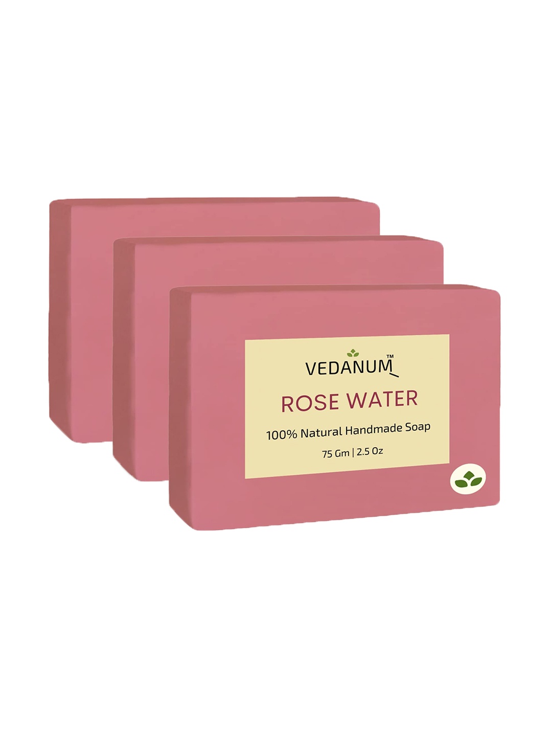 

VEDANUM Set Of 3 Purified Rose Water Natural Handmade Soap 75gm Each, Pink