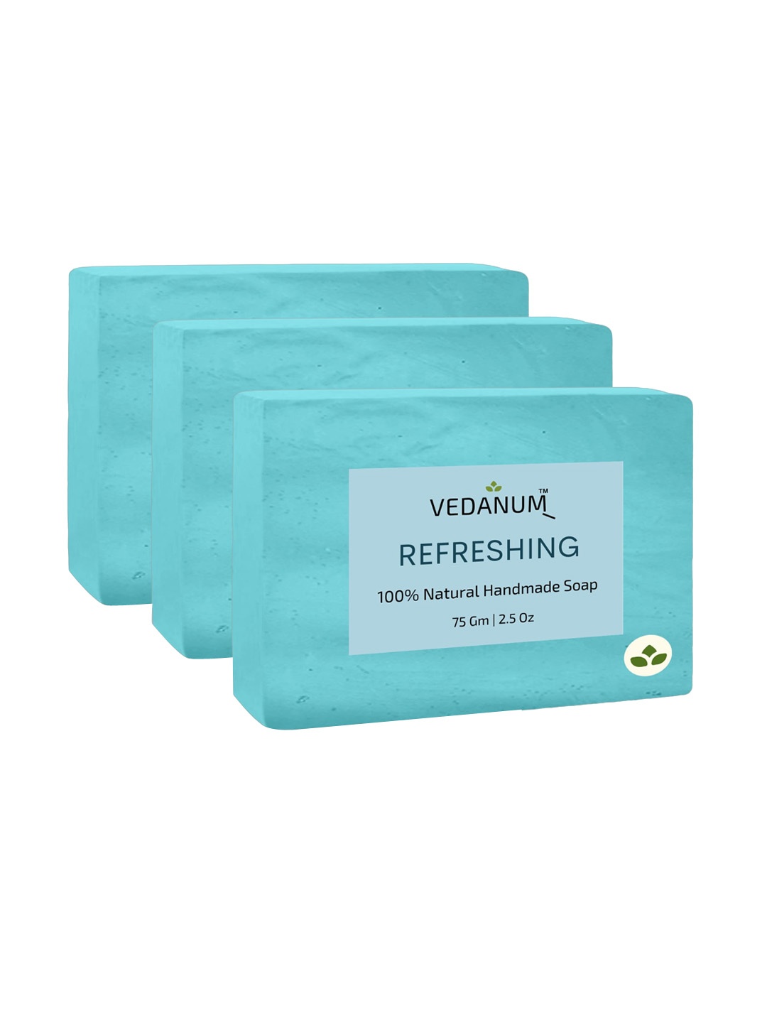 

VEDANUM Set of 3 Refreshing Natural Handmade Soap with Menthol - 75 g Each, Blue
