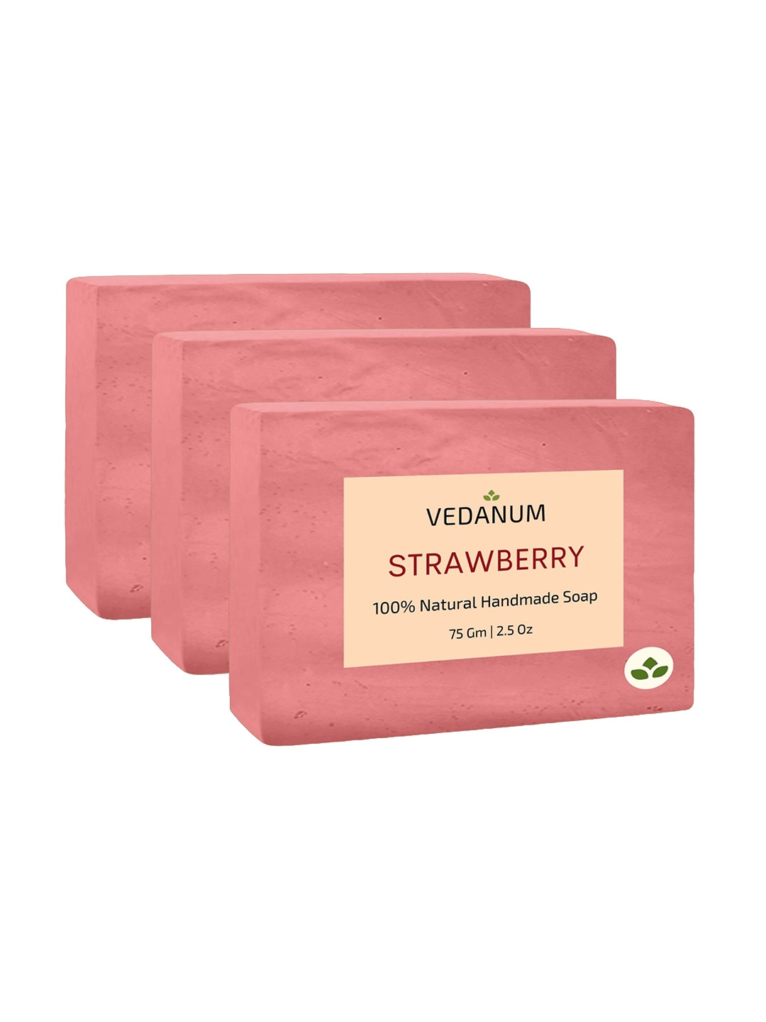 

VEDANUM Set of 3 Strawberry Fruit Natural Handmade Soap for UV Protection - 75 g each, Pink